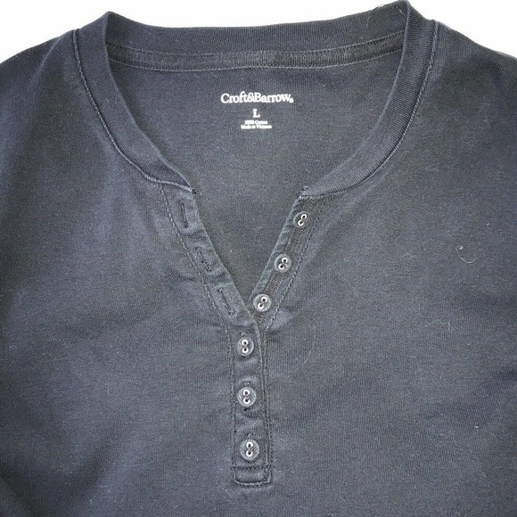 Croft & Barrow Ladies Henley SzL Black 3/4 Sleeves 100% Cotton Pre-Owned - Picture 2 of 12